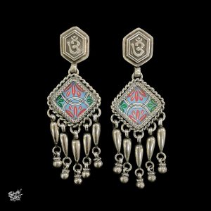 Silver OM Studs with Hand Painted Glass & Silver Hanging