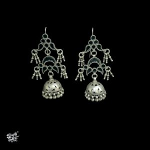 Traditional Rajasthani Mirror Work With Silver Jaali Jhumka