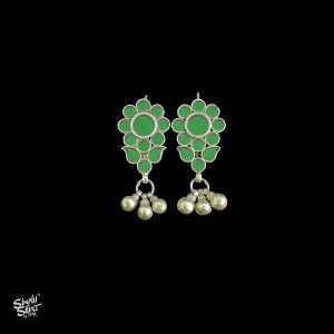 Traditional Rajasthani Green Color Glass Work with Silver Ghungroos
