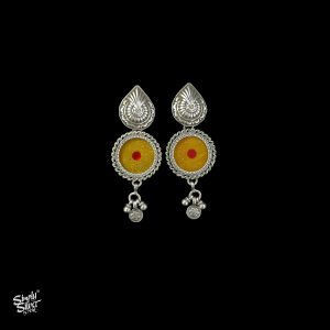 Traditional Hand Painted Golden Glass with Silver Flower