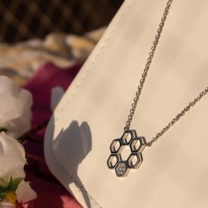Silver Crystal Honeycomb Necklace