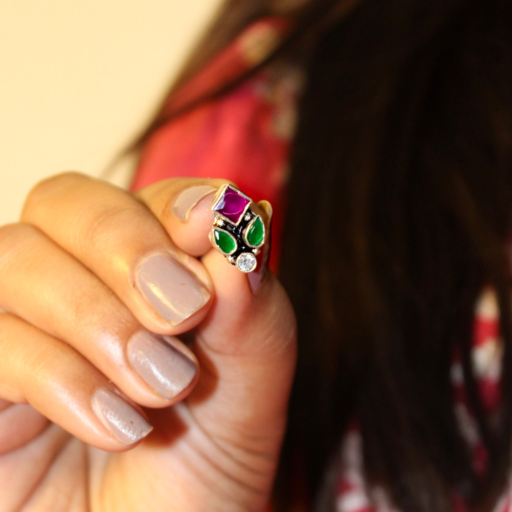 Aadhya Ruby Green Leaf Studs - Image 3