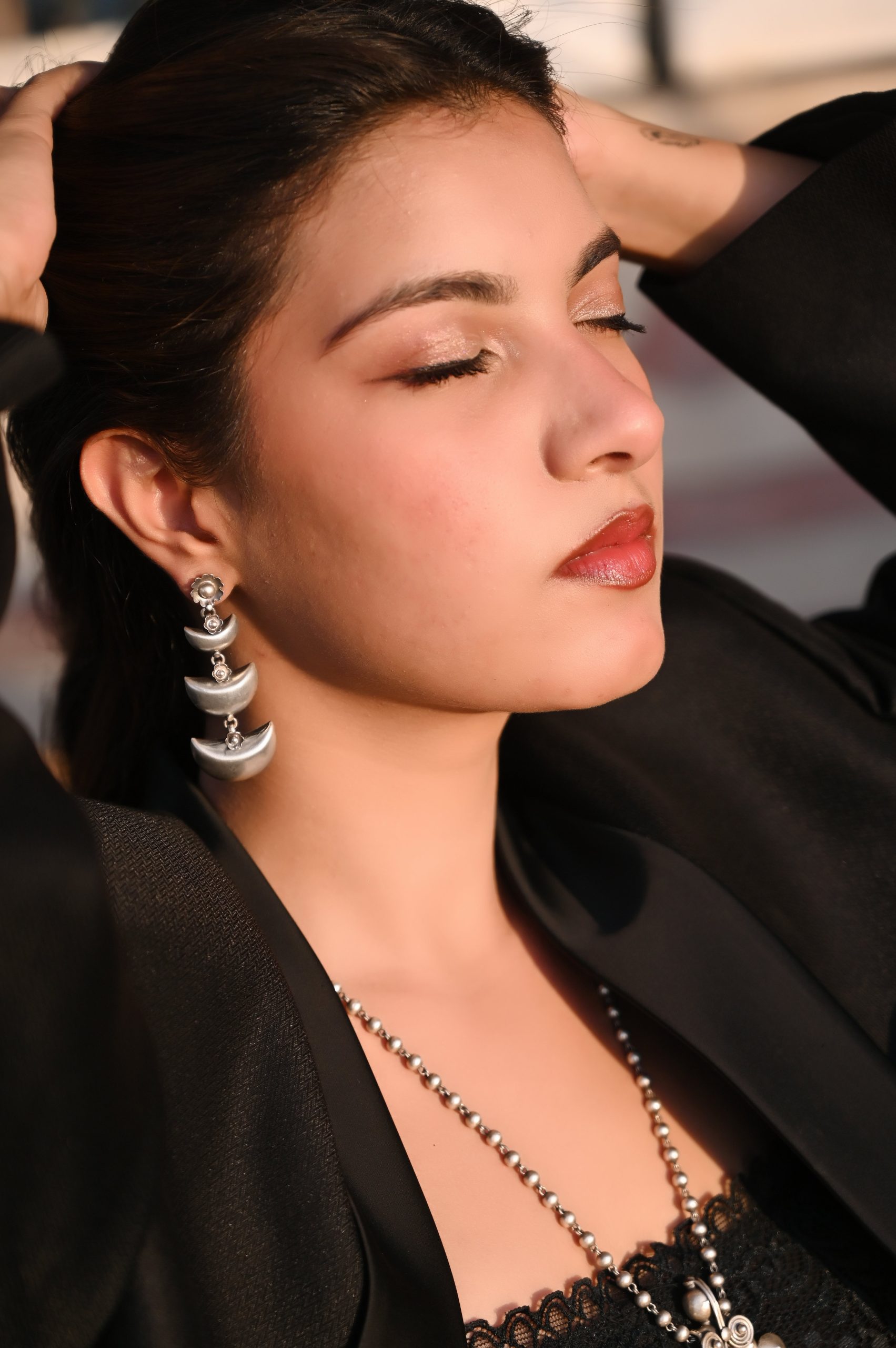 Mishi Crescent Moon Layered Earrings - Image 3