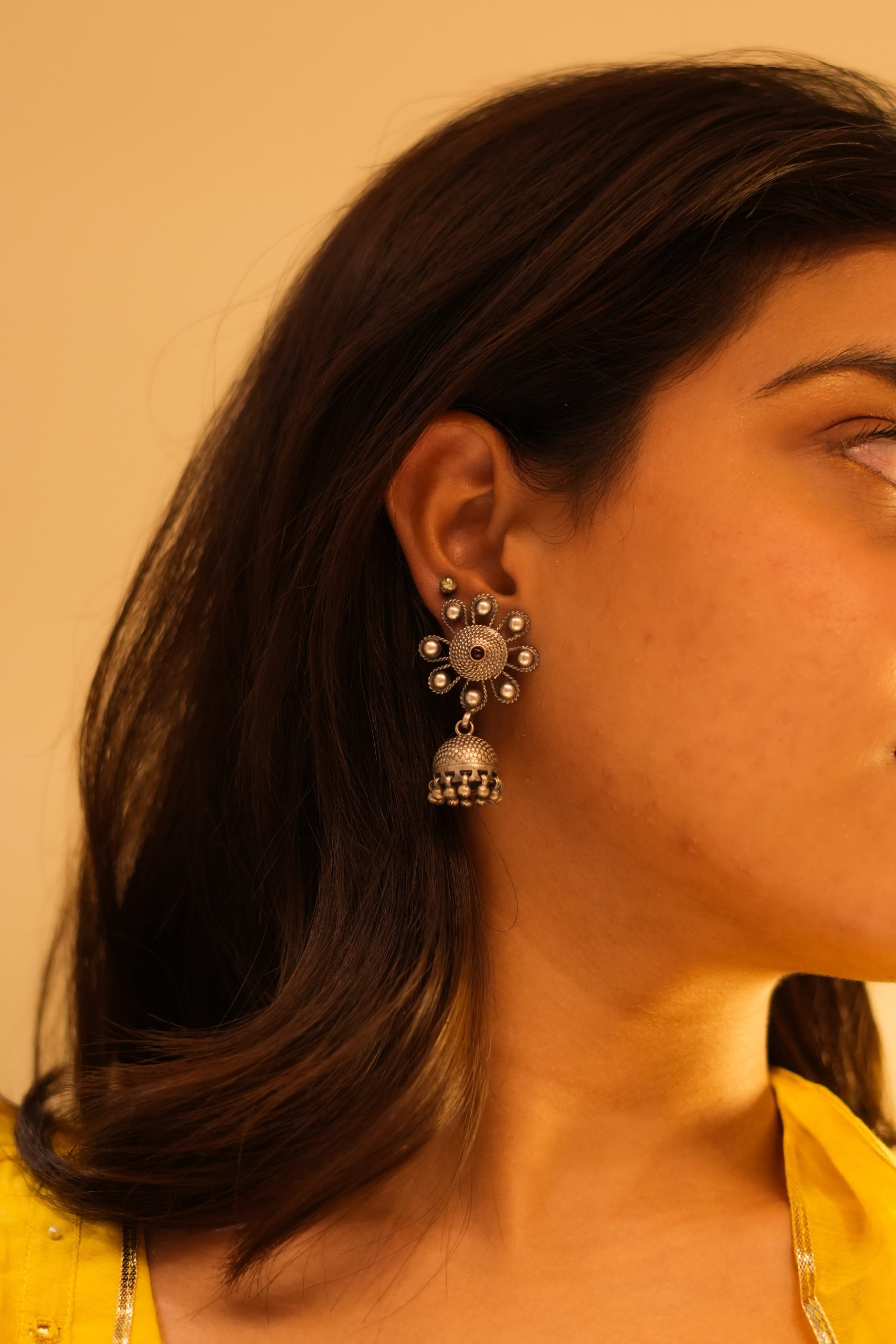 Anokhi Textured Floral Jhumka - Image 3
