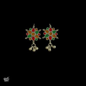 Multi Color Glass Silver Flower with Ghungroos