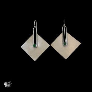 Boho Style Silver Hooks with Green Stone