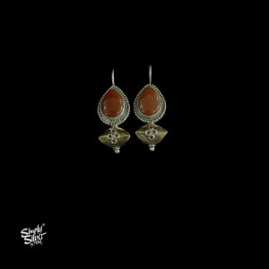 Paan Shape Maroon Stone with Copper  & Silver Fusion Floral Bead